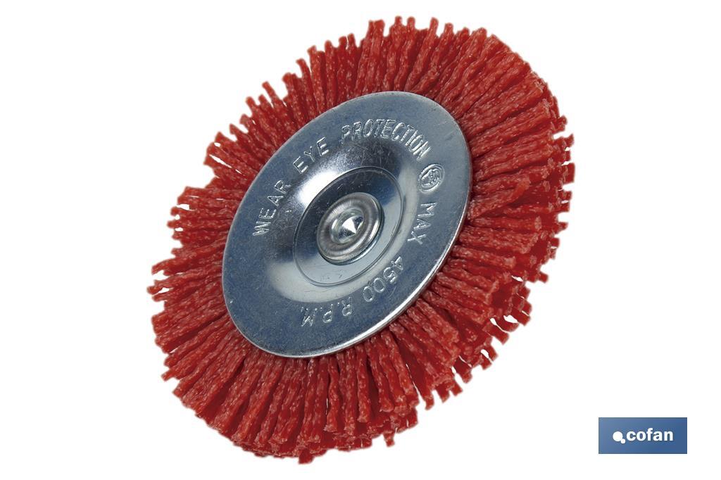 Escova circular com fios de nylon abrasivos | Disponível em diferentes tamanhos | Adequada para polir, esmerilhar, remover ferrugem, etc. - Cofan