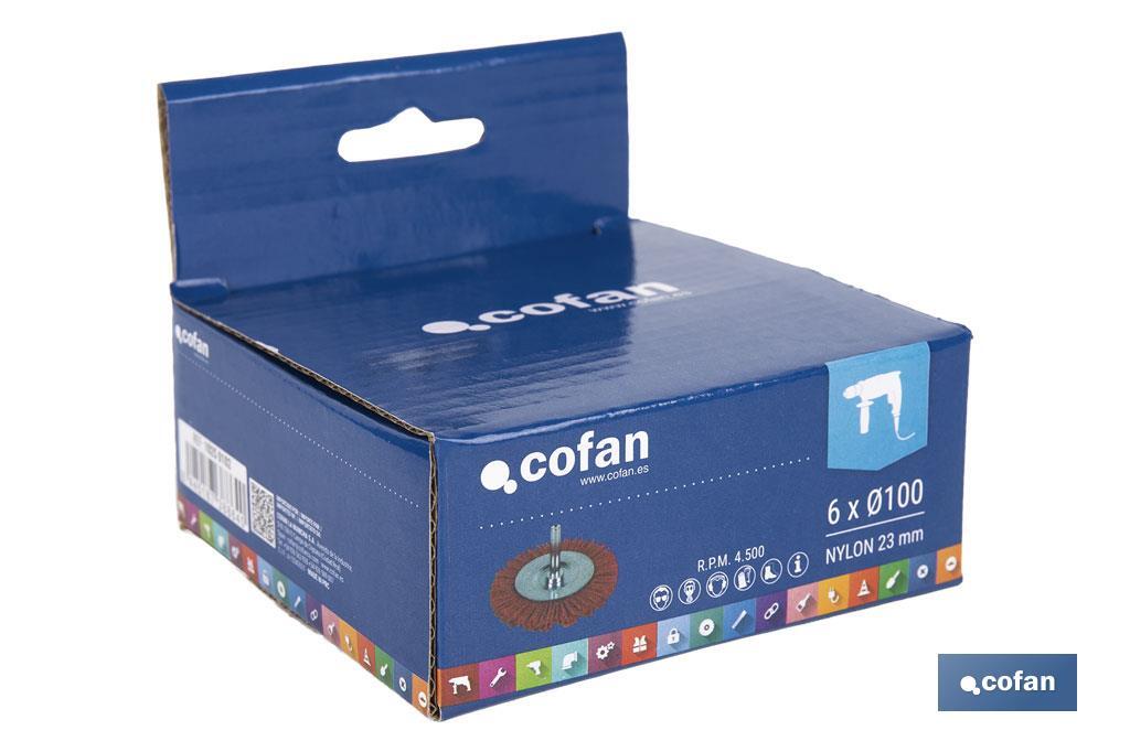 Escova circular com fios de nylon abrasivos | Disponível em diferentes tamanhos | Adequada para polir, esmerilhar, remover ferrugem, etc. - Cofan