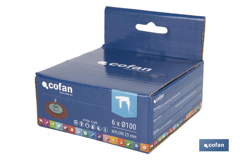 Escova circular com fios de nylon abrasivos | Disponível em diferentes tamanhos | Adequada para polir, esmerilhar, remover ferrugem, etc. - Cofan