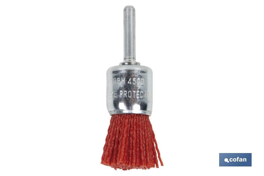 Nylon end brush | With nylon filaments | Ø6mm x 25mm | Suitable for polishing, grinding, removing rust, etc. - Cofan