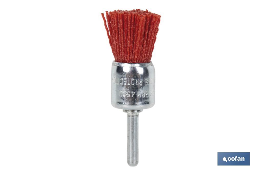 Nylon end brush | With nylon filaments | Ø6mm x 25mm | Suitable for polishing, grinding, removing rust, etc. - Cofan