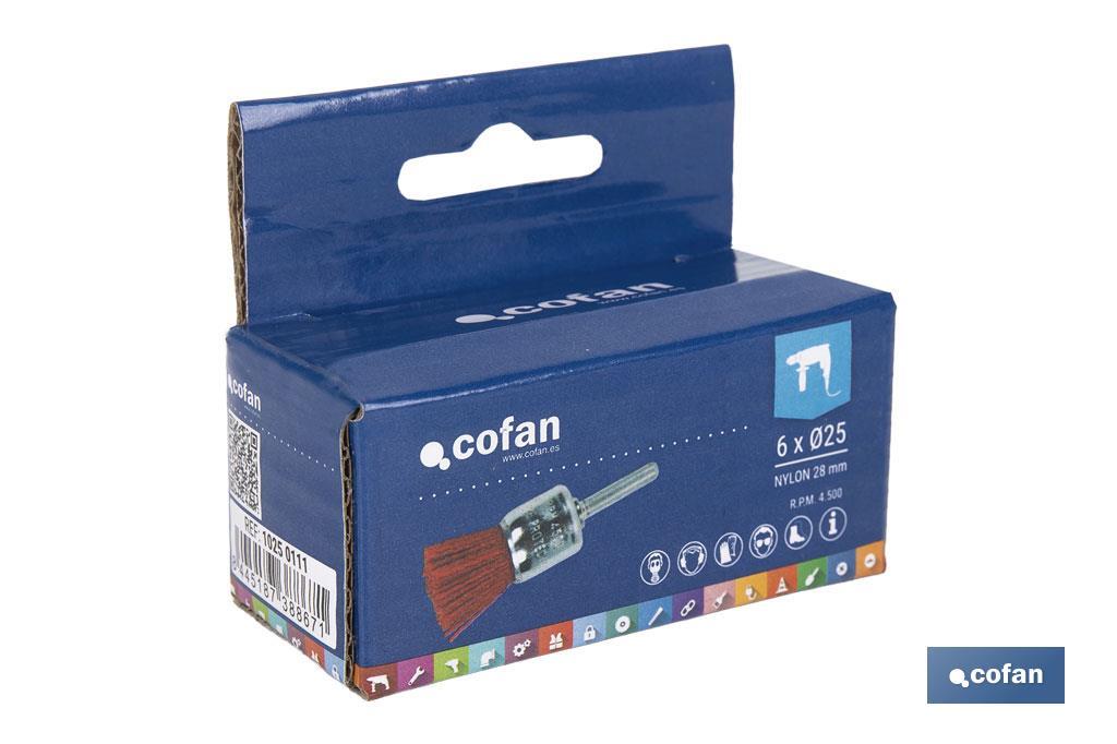 Nylon end brush | With nylon filaments | Ø6mm x 25mm | Suitable for polishing, grinding, removing rust, etc. - Cofan