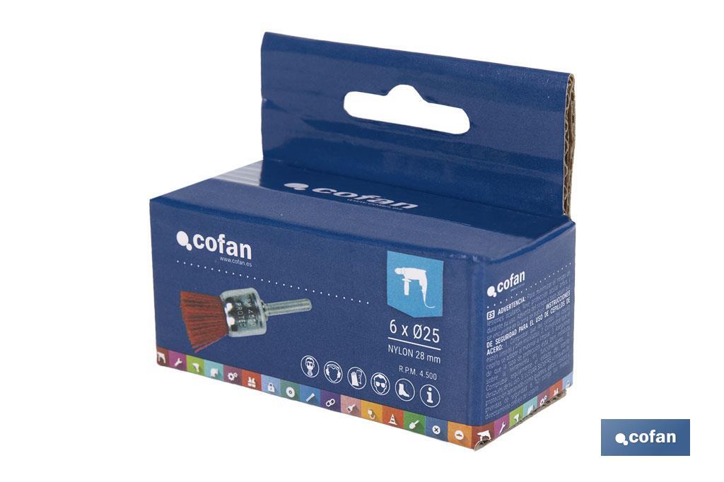 Nylon end brush | With nylon filaments | Ø6mm x 25mm | Suitable for polishing, grinding, removing rust, etc. - Cofan