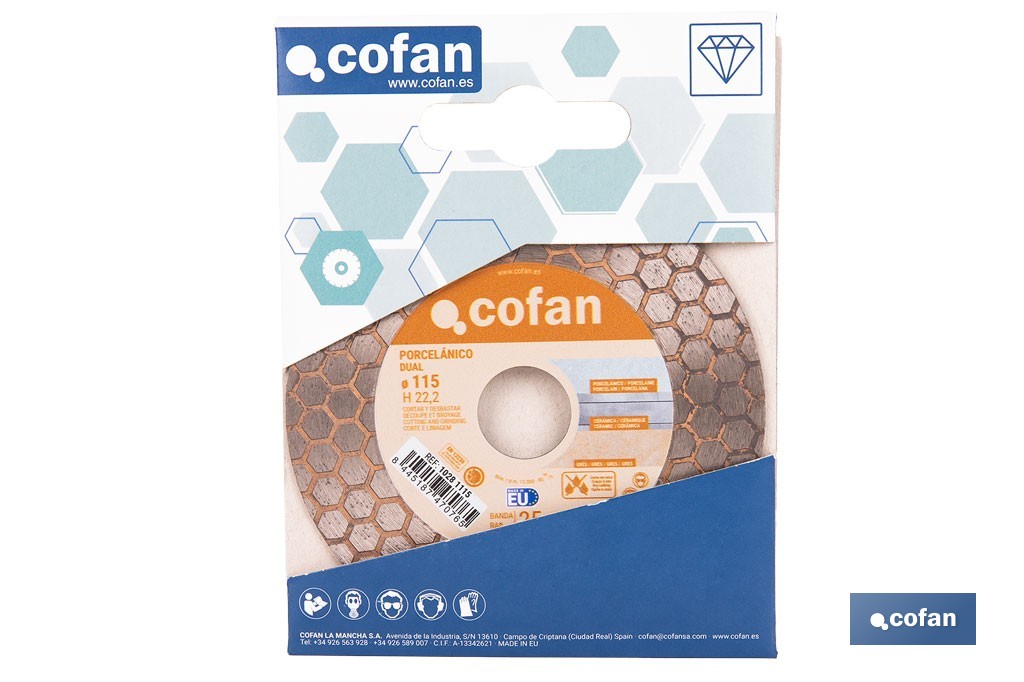 Disco porcelánico para corte, lijado y desbaste | Corte en seco de cerámica, porcelánico y gres | Disponible en diferentes medidas - Cofan