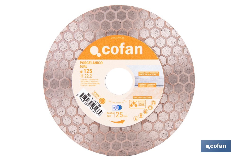 Disco porcelánico para corte, lijado y desbaste | Corte en seco de cerámica, porcelánico y gres | Disponible en diferentes medidas - Cofan