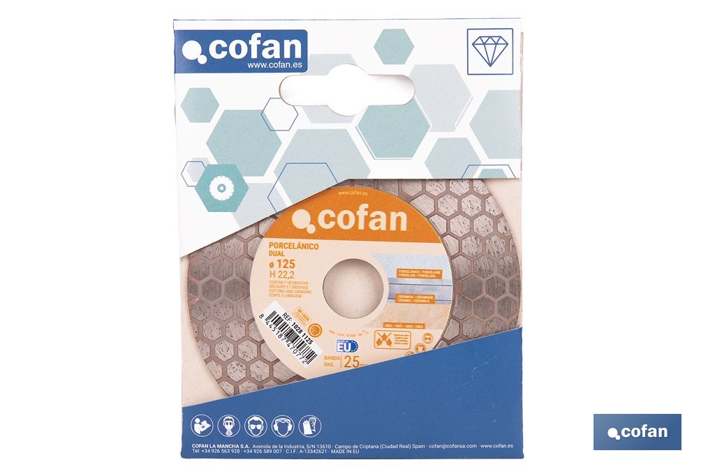 Disco porcelánico para corte, lijado y desbaste | Corte en seco de cerámica, porcelánico y gres | Disponible en diferentes medidas - Cofan