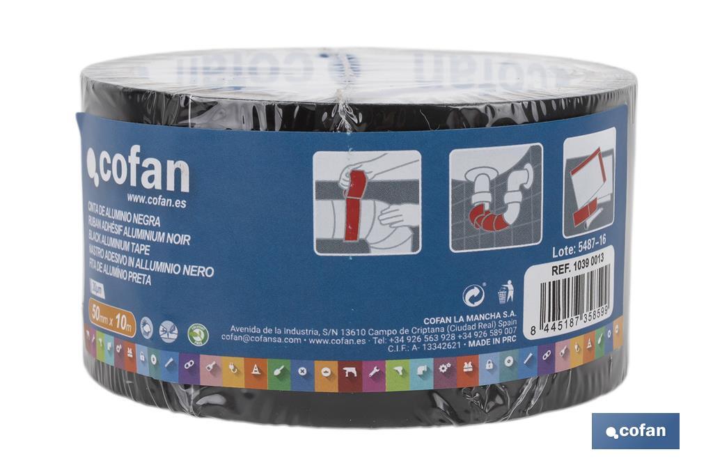 Black aluminium tape 30 microns | Black | Size: 50mm x 10m  - Cofan