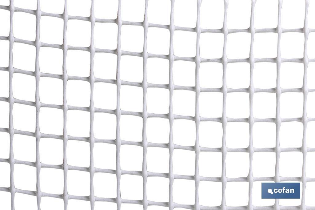 PVC square mesh | Mesh aperture of 10mm | Available in white | Size: 1 x 25mm - Cofan