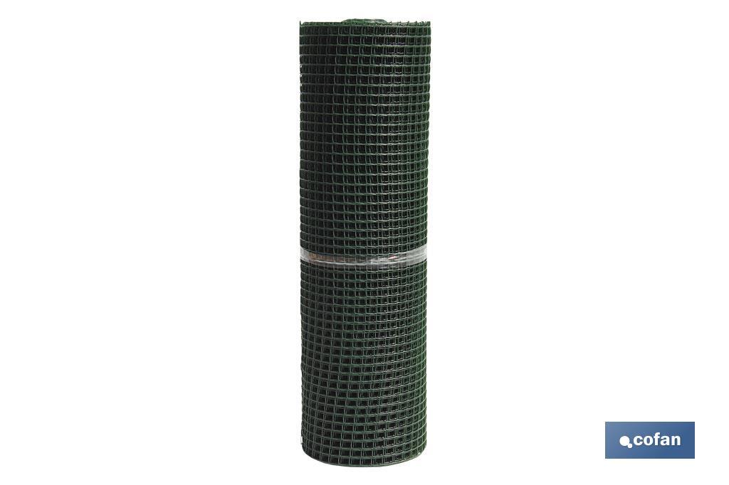 Malla de PVC | Hueco cuadrado de 20 mm | Color verde | Medida 1 x 25 m - Cofan