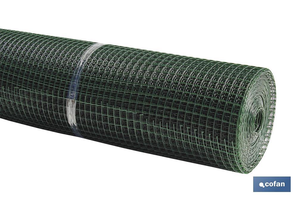 PVC square mesh | Mesh aperture of 20mm | Available in green | Size: 1 x 25mm - Cofan