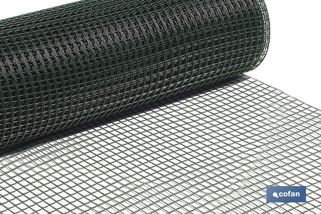 Malla de PVC | Hueco cuadrado de 20 mm | Color verde | Medida 1 x 25 m - Cofan