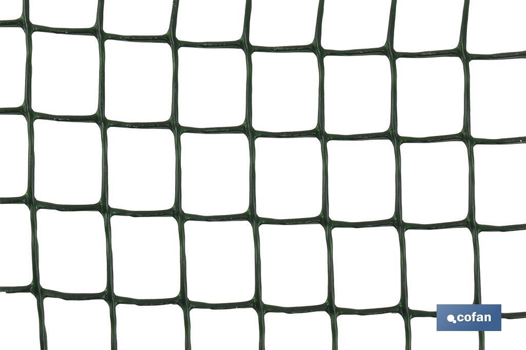 PVC square mesh | Mesh aperture of 20mm | Available in green | Size: 1 x 25mm - Cofan