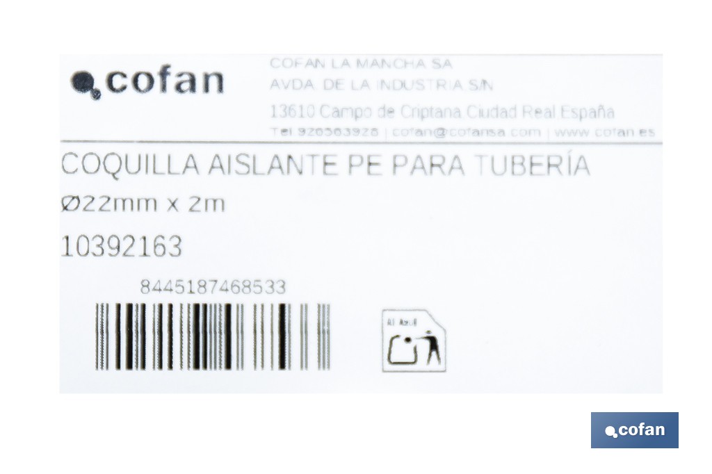 Coquillas aislantes para tuberías | Material: polietileno expandido | Color: gris | Protección térmica y anticorrosión | Disponible en diferentes diámetros y longitudes - Cofan