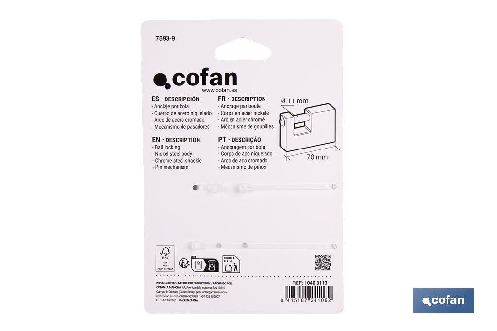 Anti-lever padlock Quality Plus - Cofan
