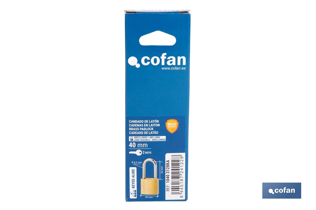 Candado de Latón Arco Largo Quality Plus - Cofan