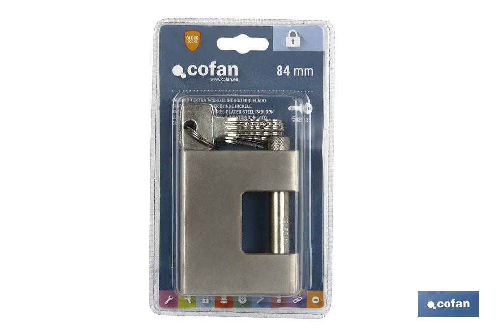 Extra armoured nickel-plated steel padlock - Cofan