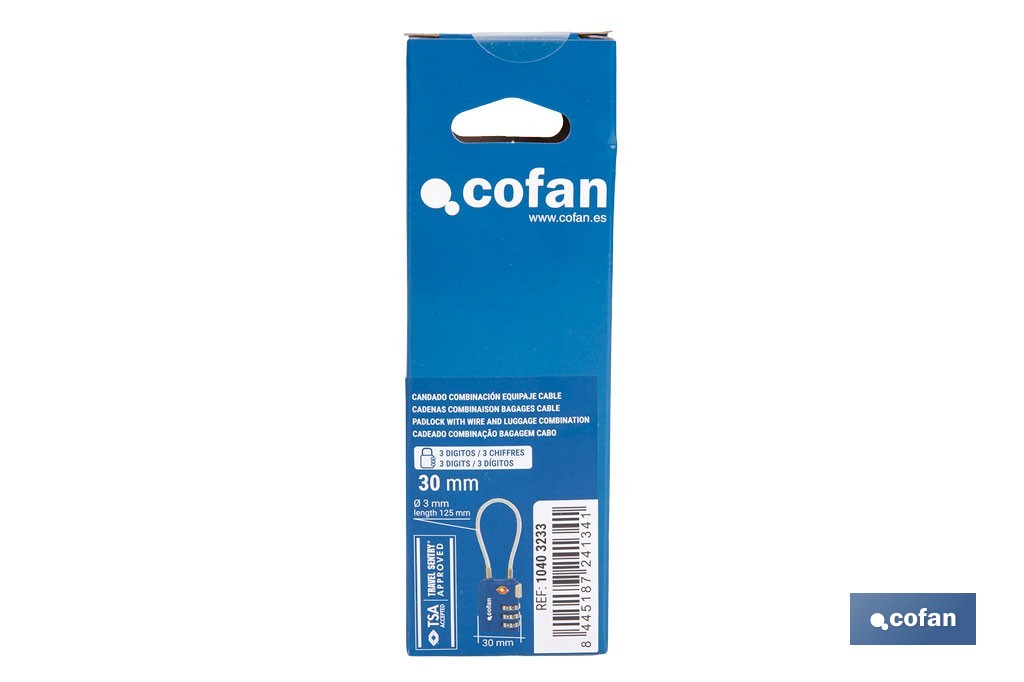 CADEADO COM COMBINAÇÃO DE BAGAGEM COM CABO - Cofan