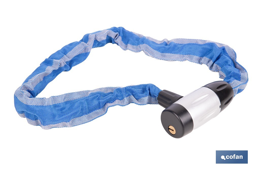 Candado de cadena de acero cementado | Cadena de Ø6 mm y longitud de 90 cm | Funda de nylon azul | Incluye 2 llaves de seguridad - Cofan