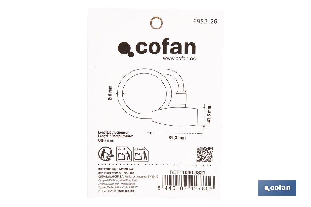 Candado de cadena de acero cementado | Cadena de Ø6 mm y longitud de 90 cm | Funda de nylon azul | Incluye 2 llaves de seguridad - Cofan