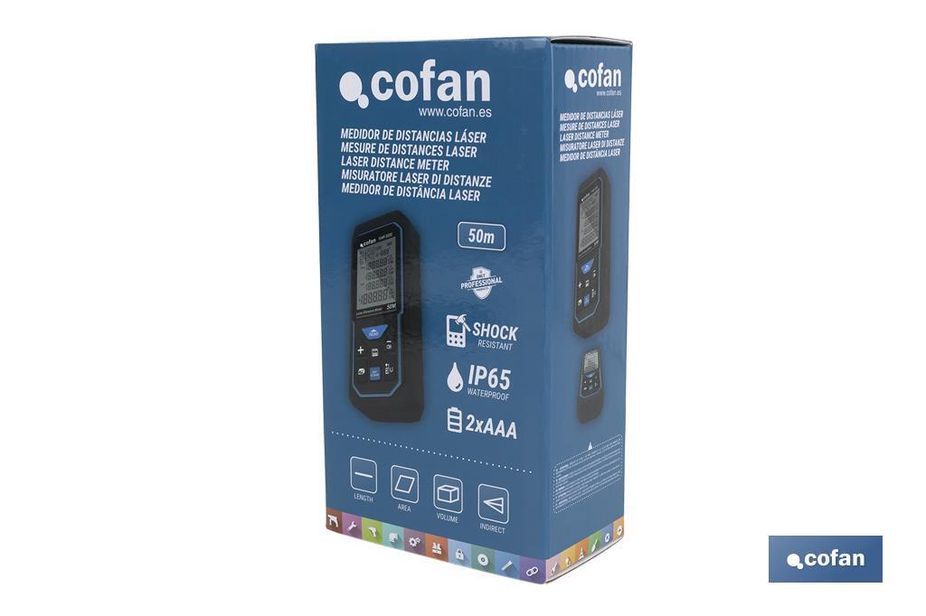 Medidor de Distâncias a Laser Cofan com 6 Funções | Mede diferentes distância 50 y 100 m | Inclui 2 pilhas AAA - Cofan