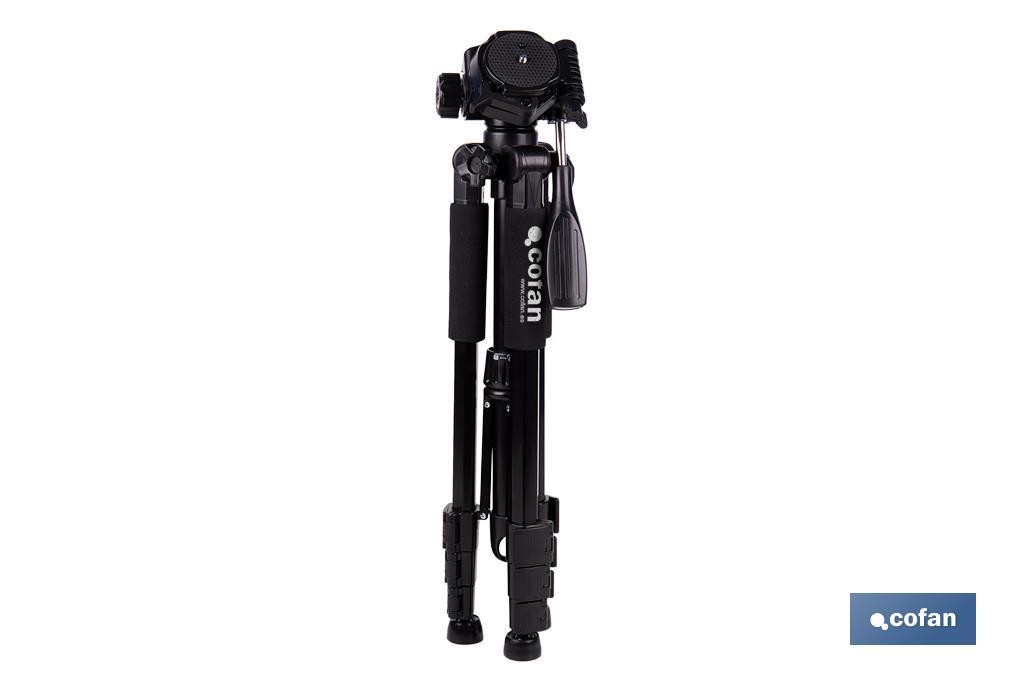 Universal telescopic tripod | 3 extensible legs | Adjustable height from 49cm to 149cm | Material: ABS + aluminium | Carrying bag included - Cofan