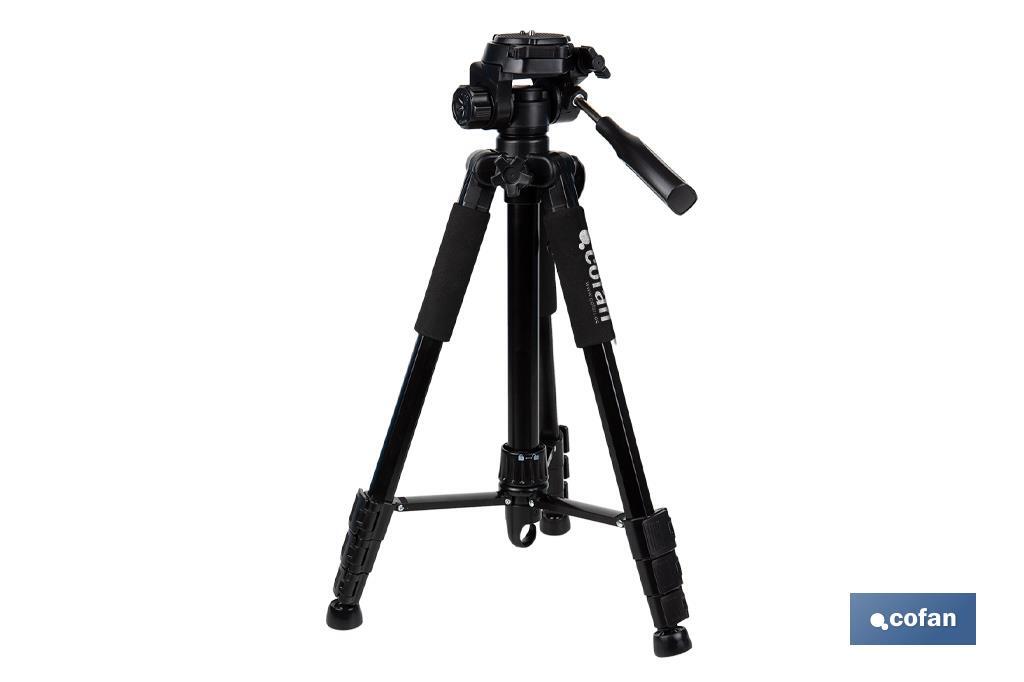 Universal telescopic tripod | 3 extensible legs | Adjustable height from 49cm to 149cm | Material: ABS + aluminium | Carrying bag included - Cofan