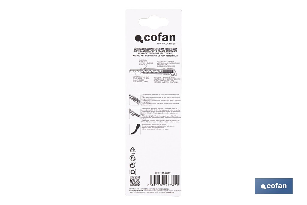 Cúter profesional de ABS | Con recubrimiento antideslizante TPR | Hoja negra ultra afilada SK2 | Bloqueo automático | Disponible en 3 medidas - Cofan