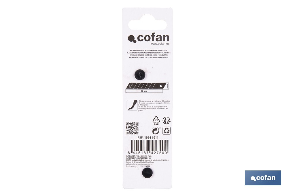 Recambio de cuchillas para cúter profesional | Hojas negras con afilado láser | Pack de 10 cuchillas SK2 | Disponible en 3 medidas - Cofan
