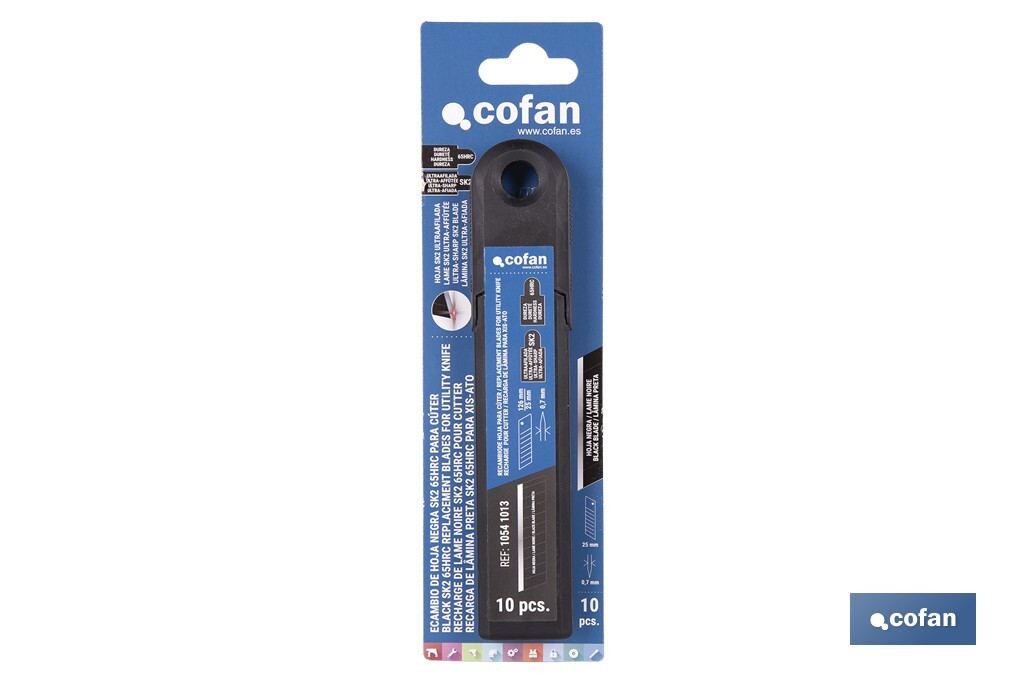 Recambio de cuchillas para cúter profesional | Hojas negras con afilado láser | Pack de 10 cuchillas SK2 | Disponible en 3 medidas - Cofan
