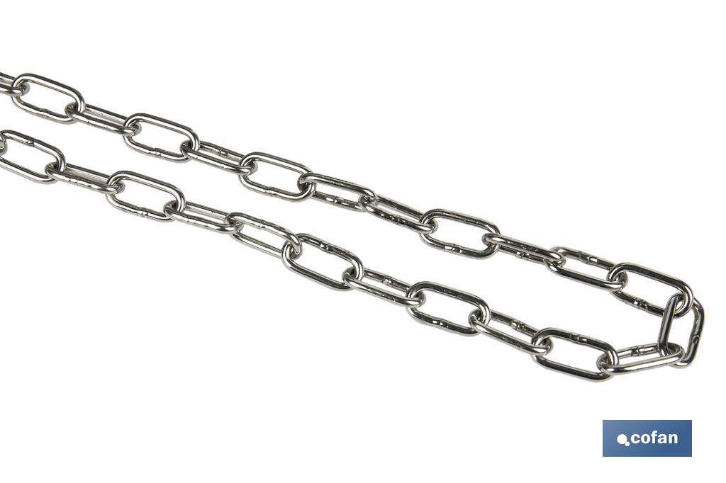 Chaîne calibrée en acier inoxydable A4 pour ancres et bouées | Différentes mesures de diamètres et le prix au mètre - Cofan