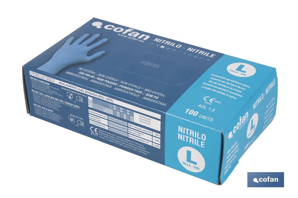 Boîte de 100 unités de gants de nitrile | Fins et élastiques | Non poudrés | Commodes et agréable au toucher - Cofan