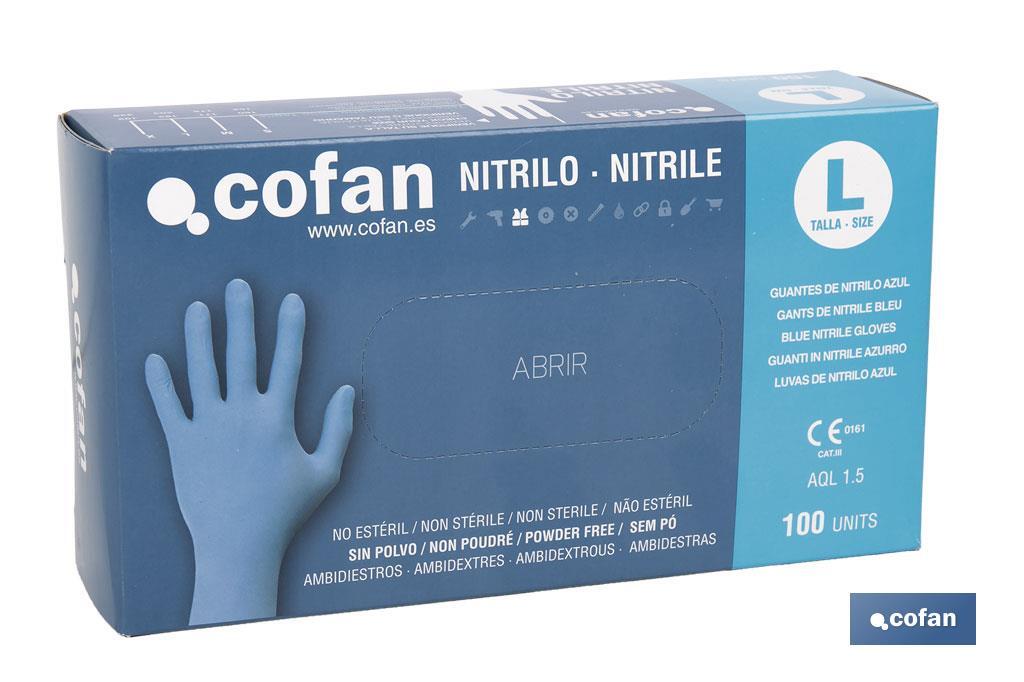 Boîte de 100 unités de gants de nitrile | Fins et élastiques | Non poudrés | Commodes et agréable au toucher - Cofan
