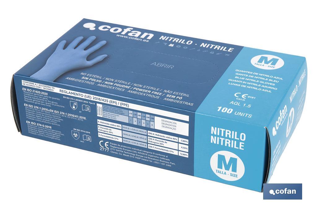 Boîte de 100 unités de gants de nitrile | Fins et élastiques | Non poudrés | Commodes et agréable au toucher - Cofan