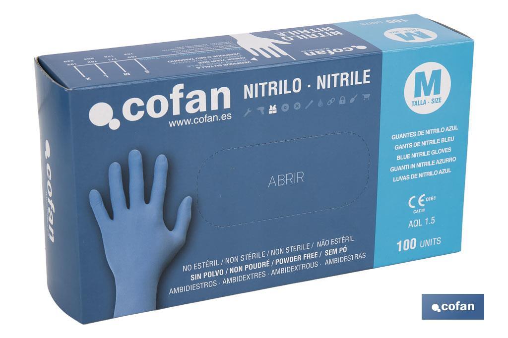 Boîte de 100 unités de gants de nitrile | Fins et élastiques | Non poudrés | Commodes et agréable au toucher - Cofan