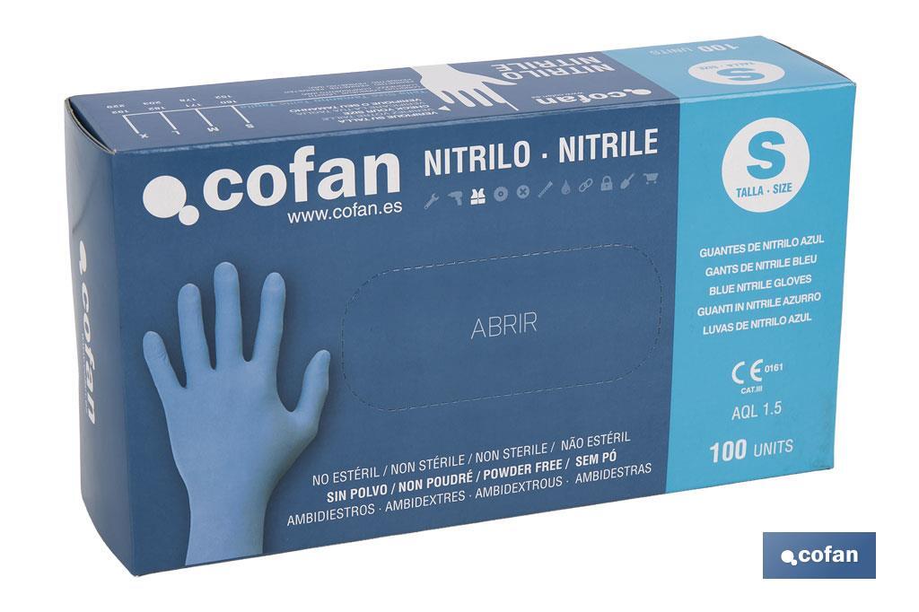 Boîte de 100 unités de gants de nitrile | Fins et élastiques | Non poudrés | Commodes et agréable au toucher - Cofan