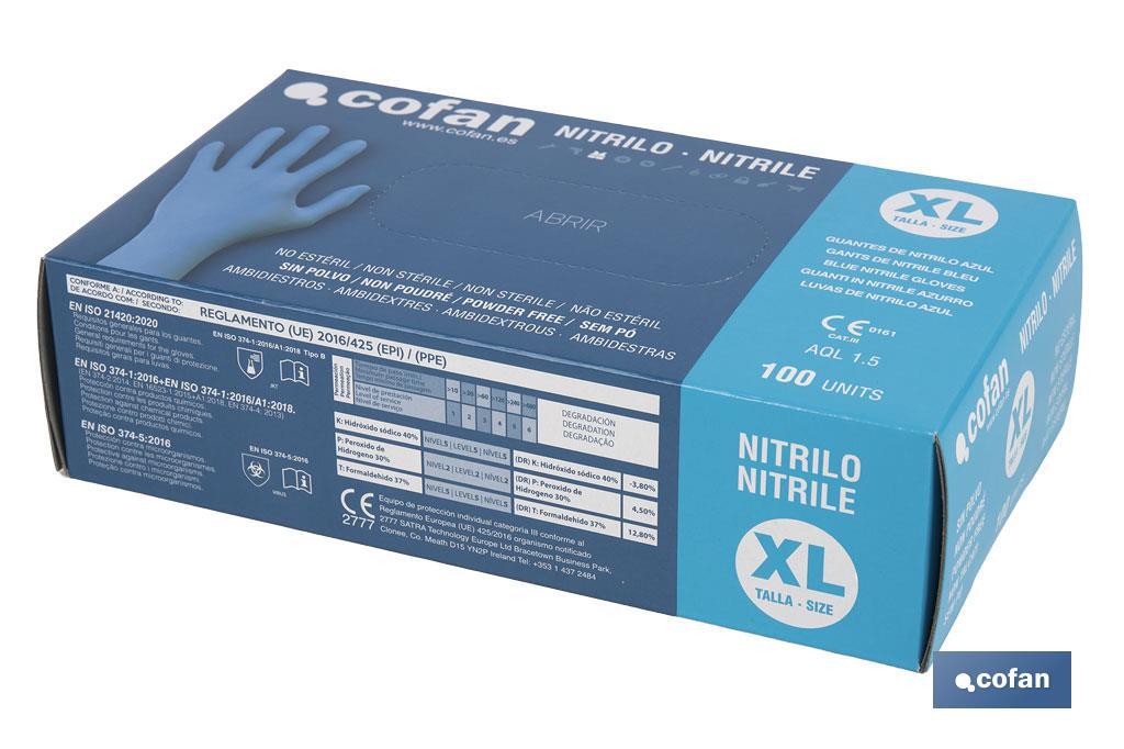 Boîte de 100 unités de gants de nitrile | Fins et élastiques | Non poudrés | Commodes et agréable au toucher - Cofan