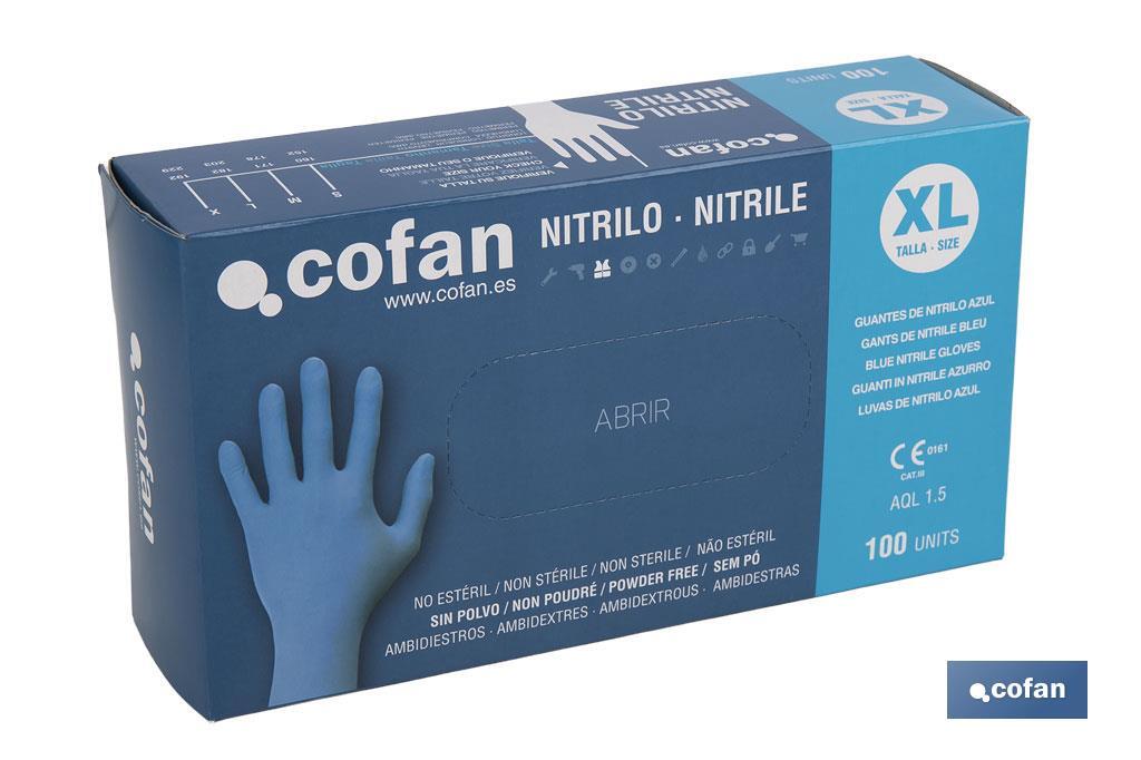Boîte de 100 unités de gants de nitrile | Fins et élastiques | Non poudrés | Commodes et agréable au toucher - Cofan