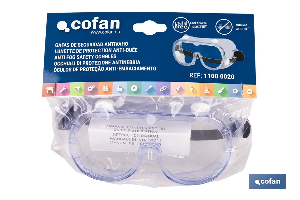 Anti-fog safety goggles | Comfortable and lightweight goggles | Adjustable headband - Cofan