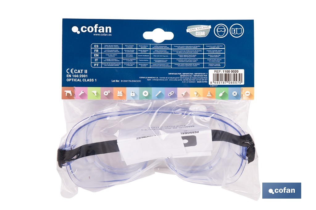 Anti-fog safety goggles | Comfortable and lightweight goggles | Adjustable headband - Cofan