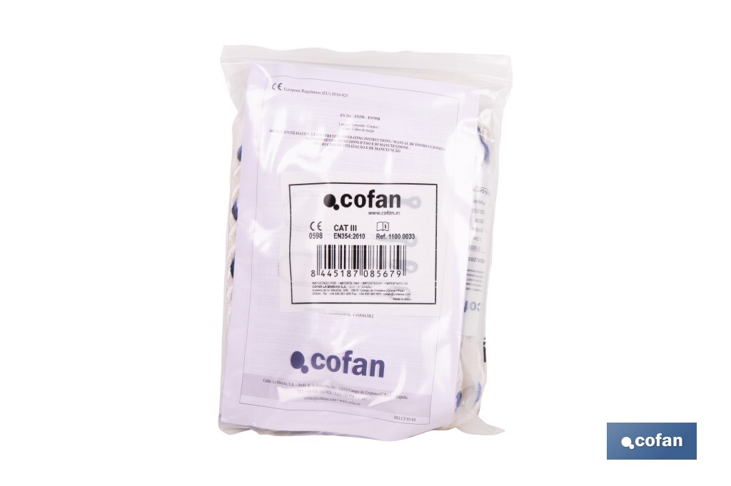 Corde de sécurité pour harnais | Dimension de 1,5 m | Ø12 mm | Avec boucles et cosses - Cofan
