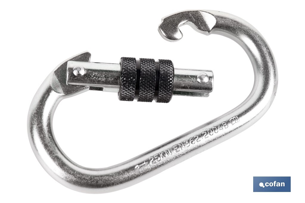 Safety carabiner | Safety buckle | Strength: 25kN | EN 362 | Class B | CAT. III - Cofan