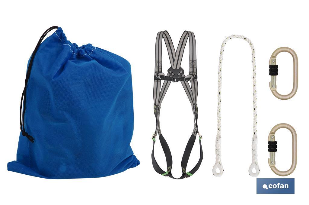 Set of harness | 2 anchorage-points | Safety rope | 2 safety carabiners | EN 361/EN 354/EN362 - Cofan