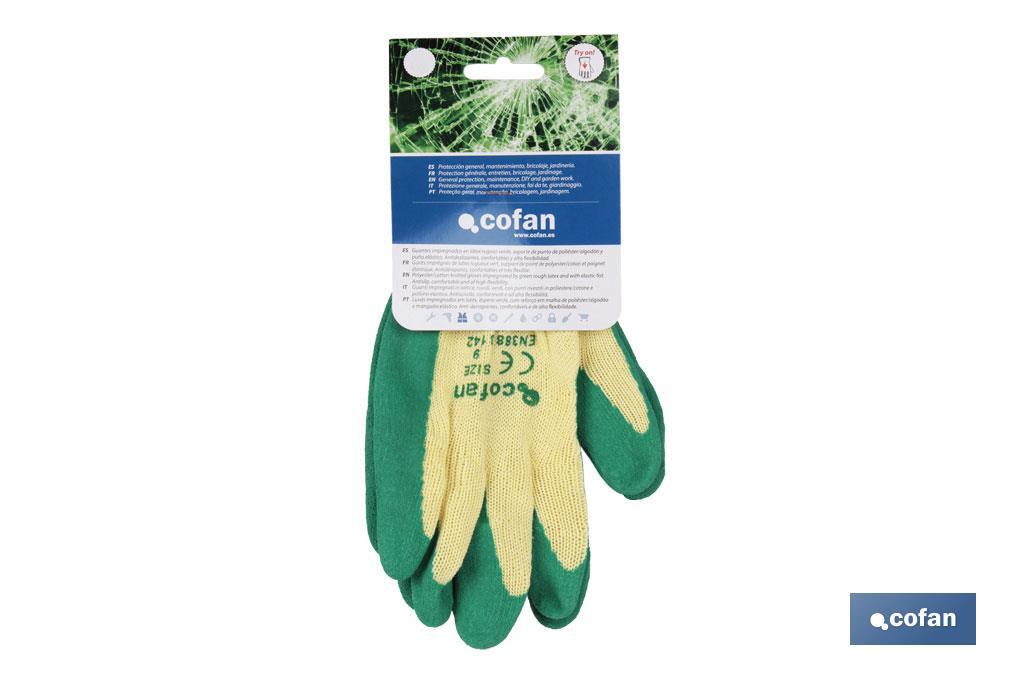 Canvas glove with latex palm | Correct adhesion and tough gloves | Ideal for manual tasks | Comfortable and adjustable gloves - Cofan