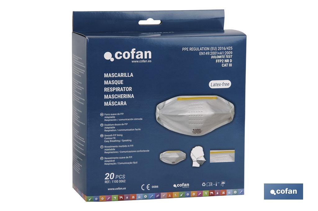 Mascarilla FFP1 (D) | No Reutilizable | Eficiencia de Filtración superior al 90 % | Pack de 20 o Venta Unitaria - Cofan