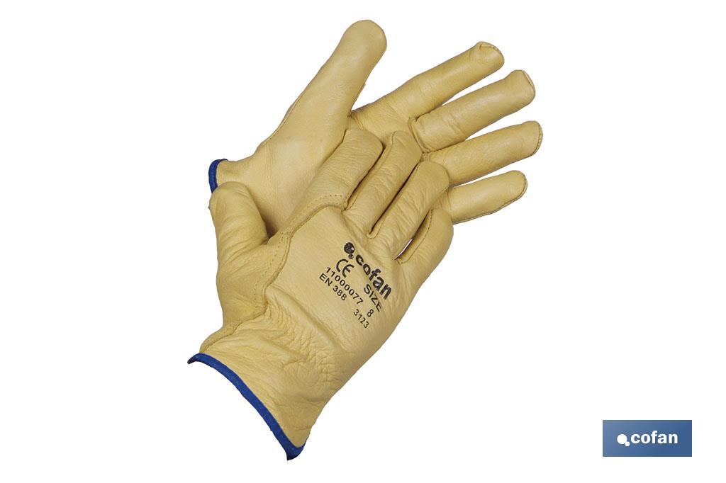Cow leather gloves with inner lining | Cotton lining | Resistant to cold | Safe and comfortable gloves | Tough and durable gloves - Cofan