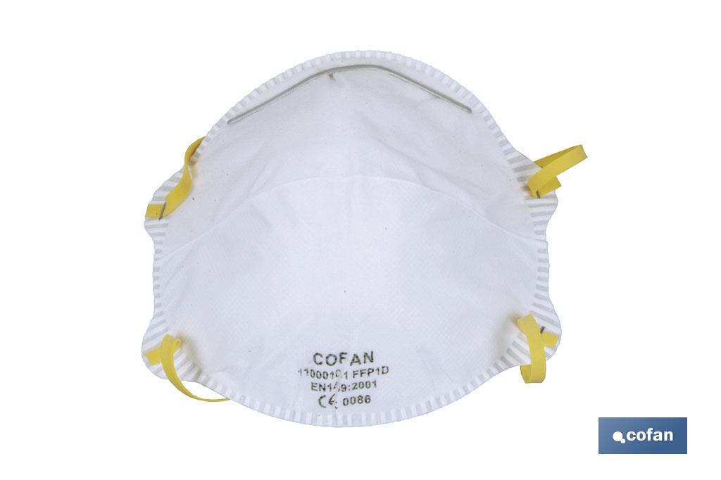 Masque FFP1 (D) | Non réutilisable | Efficacité de filtration supérieure à 90 % | Pack de 20 ou 3 unités - Cofan