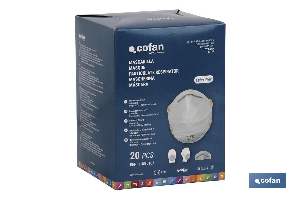 Mascarilla FFP1 (D) | No Reutilizable | Eficiencia de Filtración superior al 90 % | Pack de 20 o 3 Unidades - Cofan