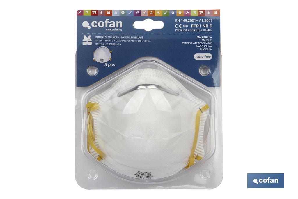 Mascarilla FFP1 (D) | No Reutilizable | Eficiencia de Filtración superior al 90 % | Pack de 20 o 3 Unidades - Cofan