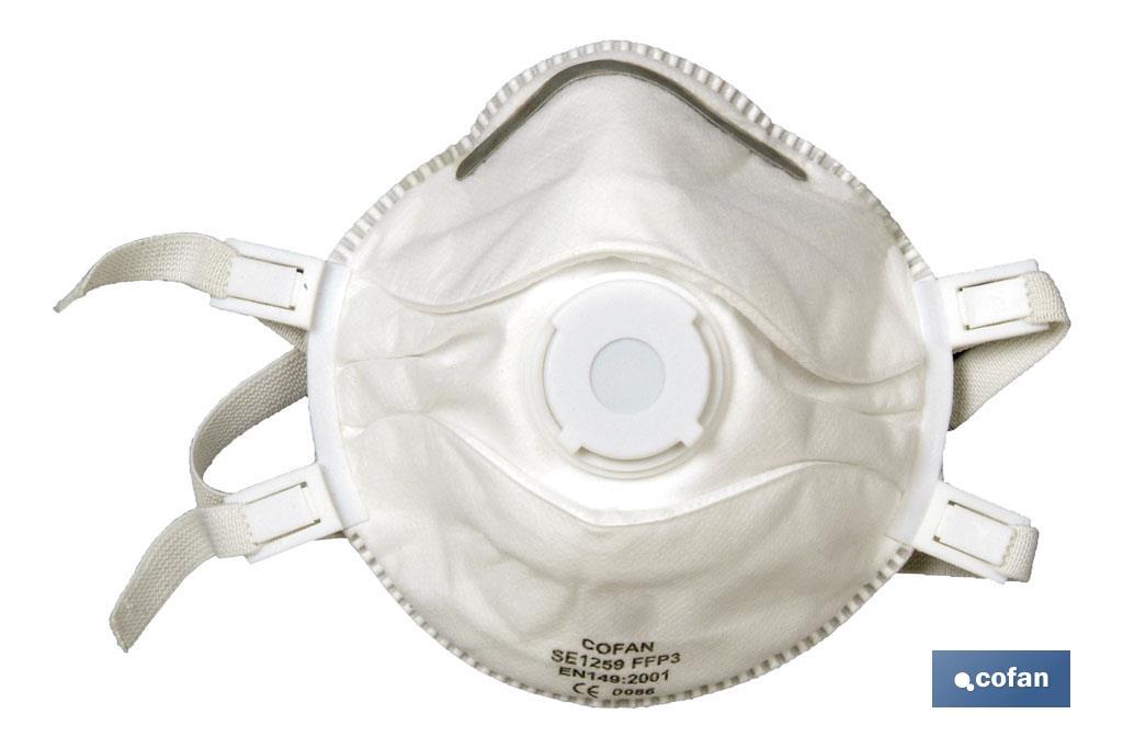FFP3 (D) face mask | Disposable face mask | With exhalation valve | Filtering efficiency over 94% | Supplied in packs of 5 units - Cofan