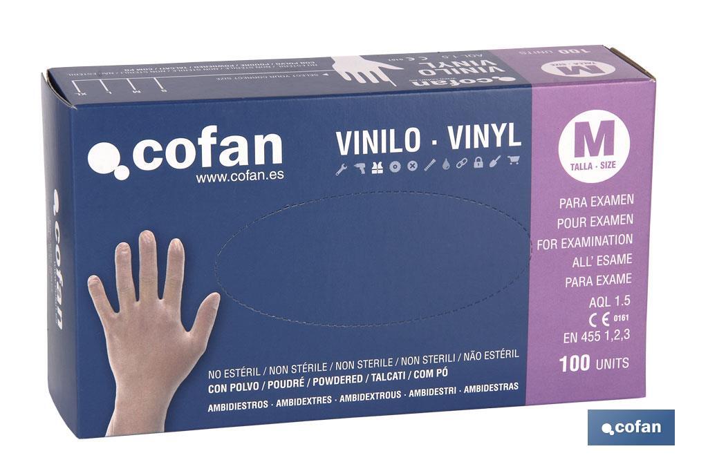 Box of 100 vinyl gloves | Powdered glove | Ambidextrous | Suitable for food use | Elastic and tough gloves - Cofan